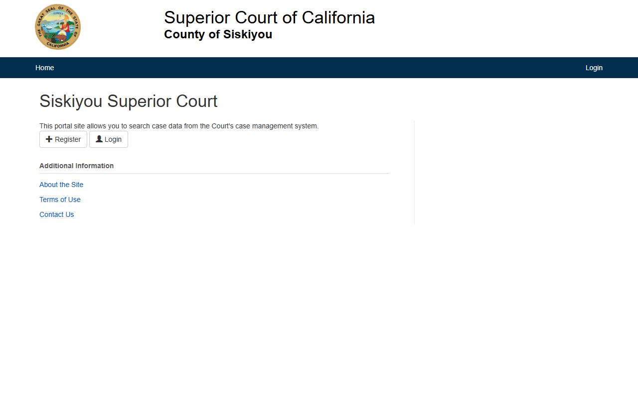 Siskiyou Superior Court case portal landing page